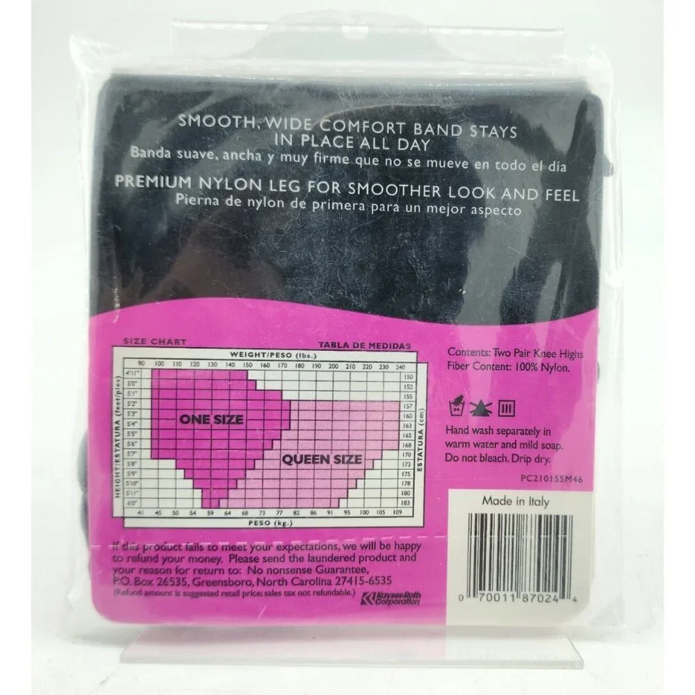 No Nonsense 2 Pairs Sheer Toe Knee Highs Nylon Off‎ Black Style M46 One Size